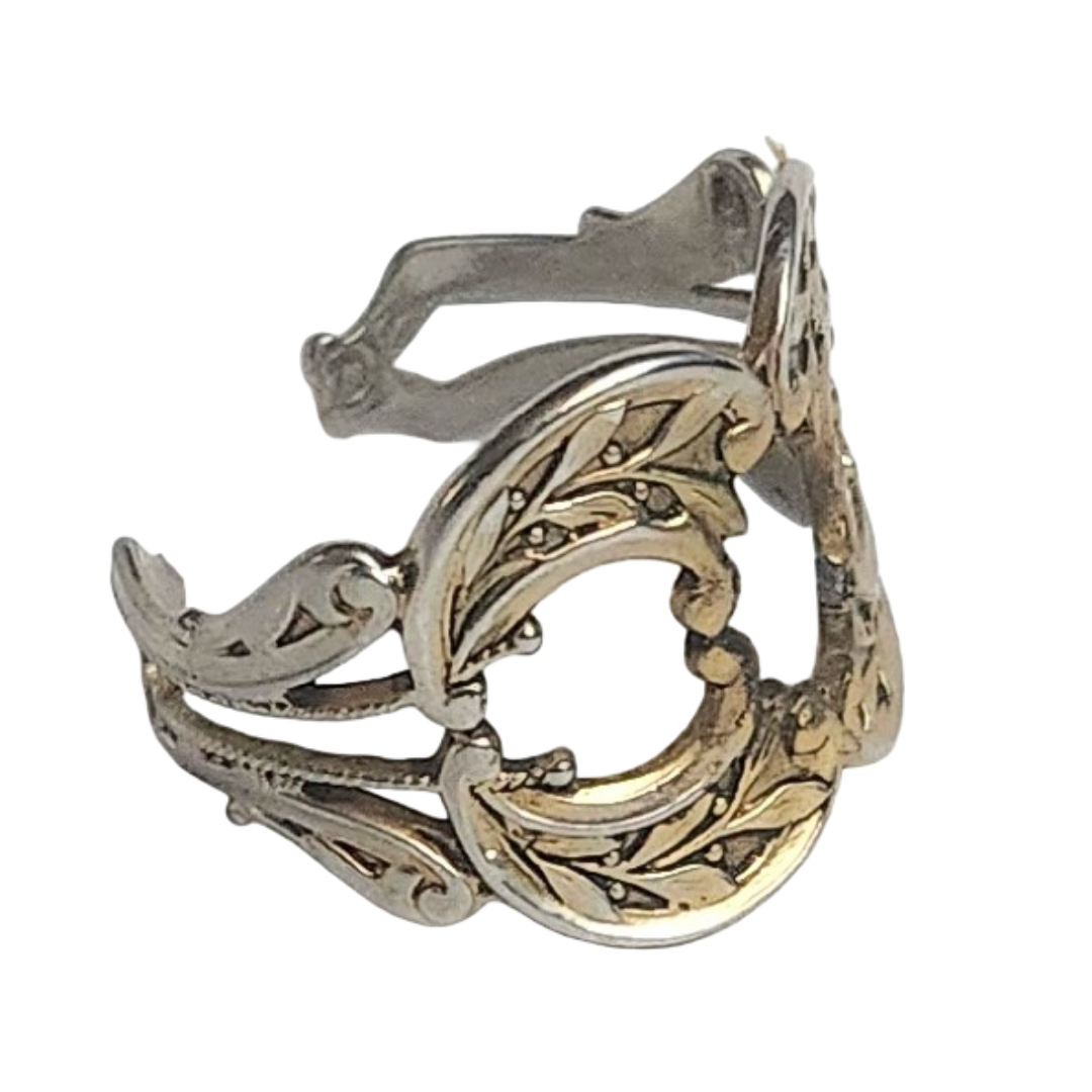 Vtg Large Sterling Silver Gold Plate Open Scroll Spoon Ring 40$
